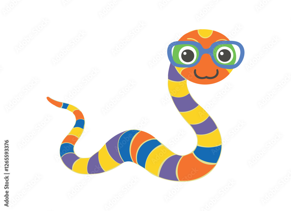 Fototapeta premium Colorful Cartoon Snake with Glasses - Fun Illustration