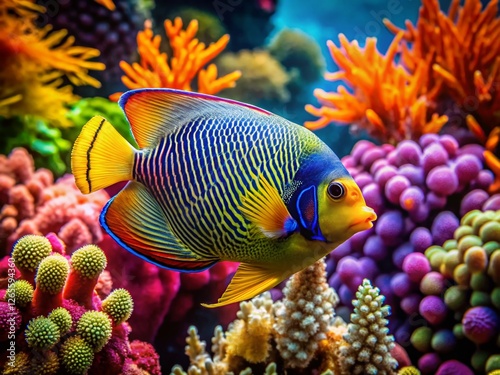 Angelfish Swimming Amidst Vibrant Coral Reef