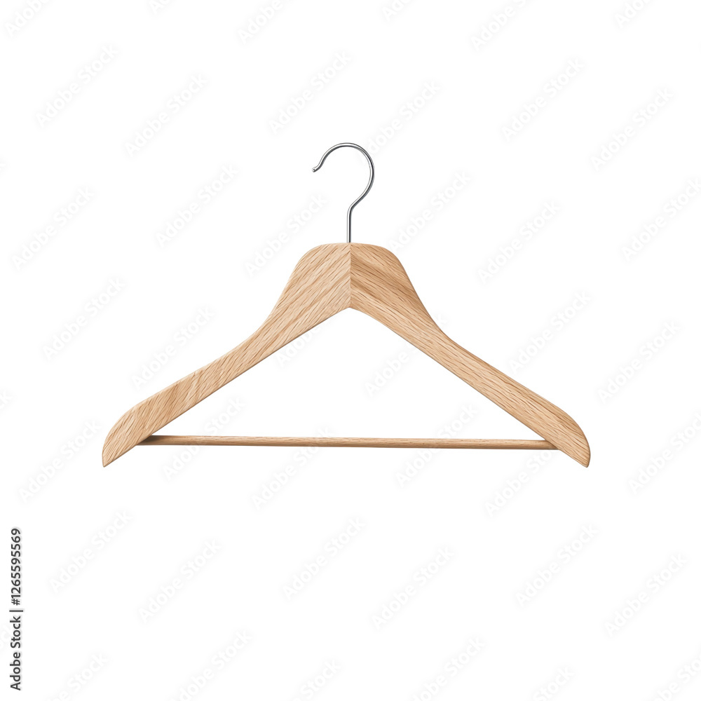Wooden clothes hanger with a smooth curved design perfect for displaying garments in a contemporary or minimalist fashion setting