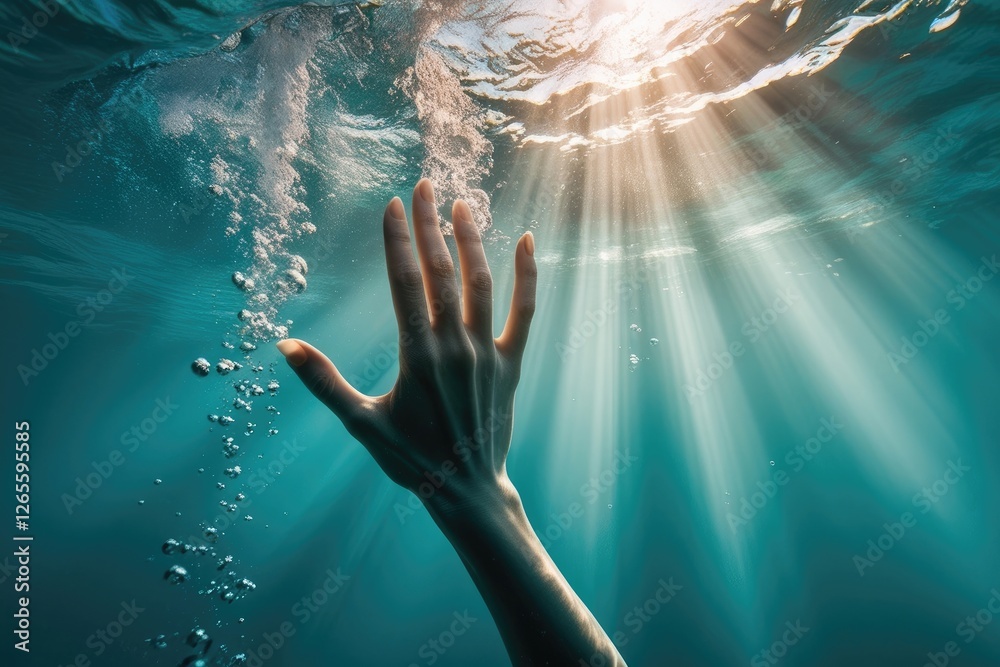 Fototapeta premium Reaching for Light: A Submerged Hope