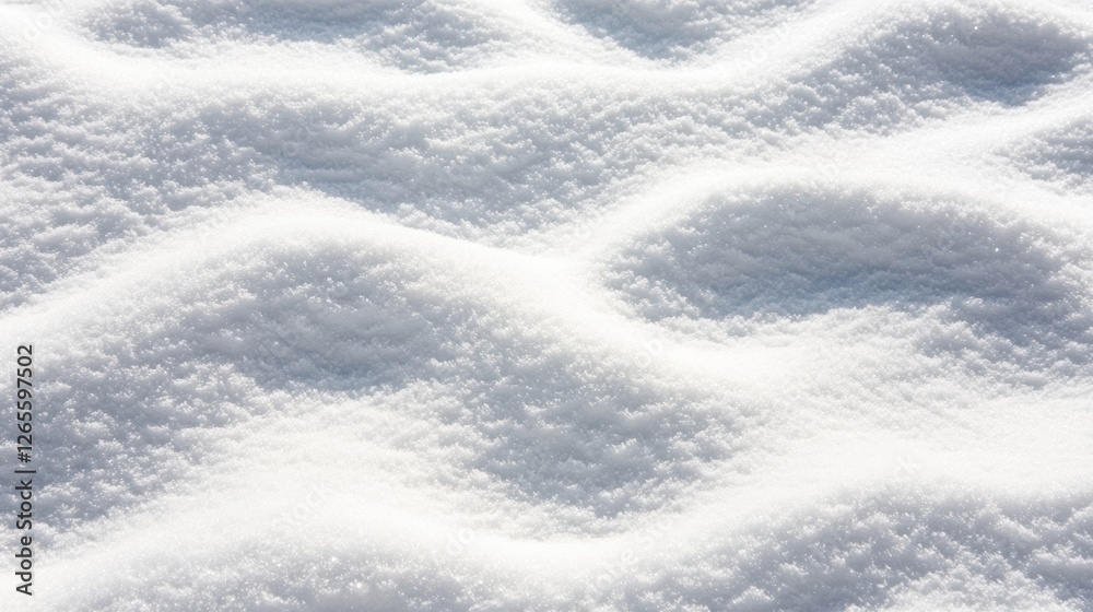 Obraz premium Snow-covered ground with small, soft hills of powdery snow, seamless white texture, natural lighting variations, ultra-HD photorealistic winter background