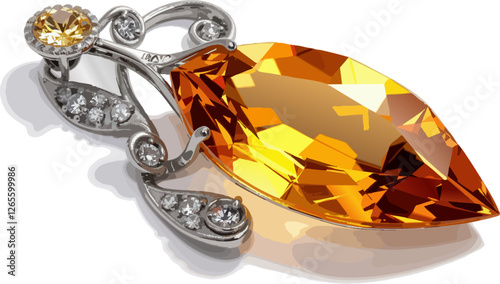an orange topazte and diamond pendant in 18k white gold