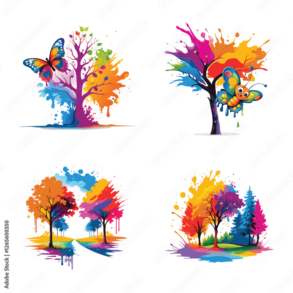 Obraz premium 4 icon vector autumn landscape illustration design tree 