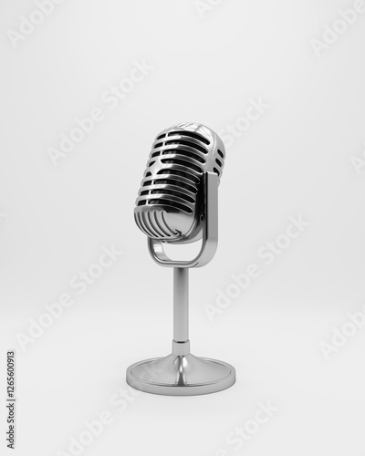 Microphone vintage silver black white monochrome retro classic audio sound recording broadcast 3d illustration