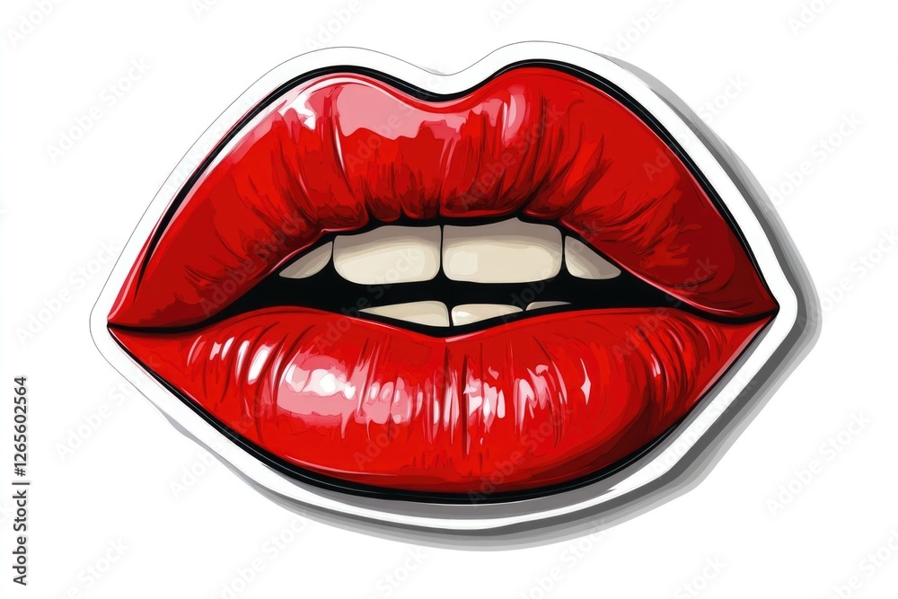 This image features a pair of vibrant red lips with a glossy finish, showcasing white teeth and emphasizing allure, beauty, and confidence in a striking visual representation. This image features a pair of vibrant red lips with a glossy finish, showcasing white teeth and emphasizing allure, beauty, and confidence in a striking visual representation.