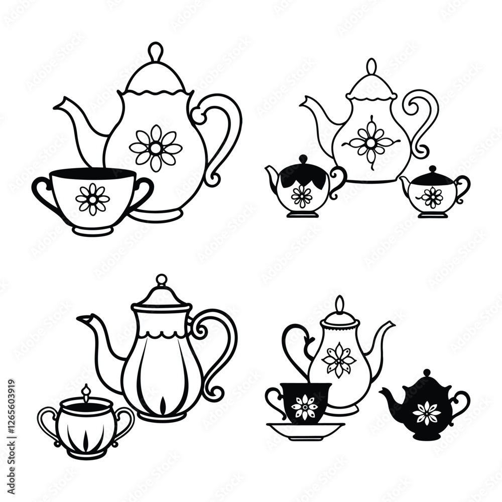 victorian tea sets with floral design ornament