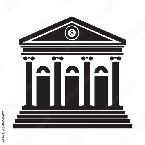 Classic bank building silhouette vector illustration