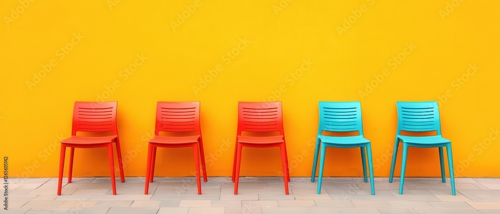 Fototapeta premium sustainable interior design with recycled materials and sustainability. Recycled plastic chairs and tables blending innovation with environmental responsibility