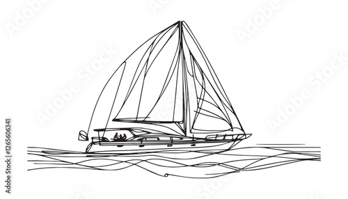 Continuous one single minimal line drawing sailboat