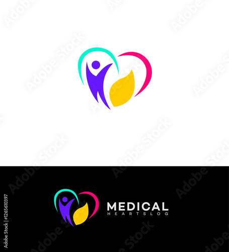 Medical Heart Blog Logo Design Colorful Heart, Healthy Life