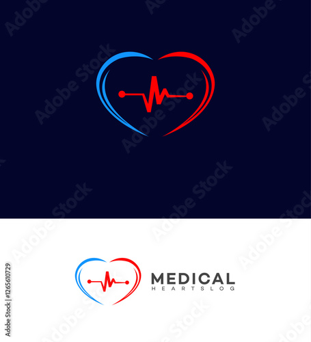 Medical Heart Blog Logo Design Red Blue Heartbeat Pulse