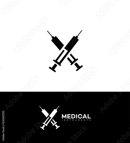 Crossed Syringes Medical Logo Design, Healthcare, Injection, Vaccine