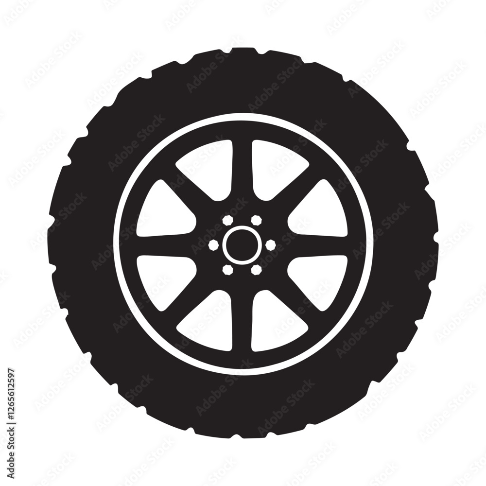 Fototapeta premium Offroad tire wheel silhouette vector illustration