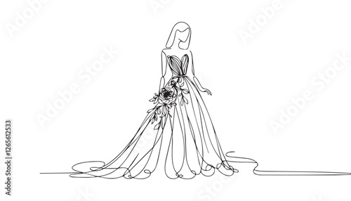 Continuous one single minimal line drawing bride 