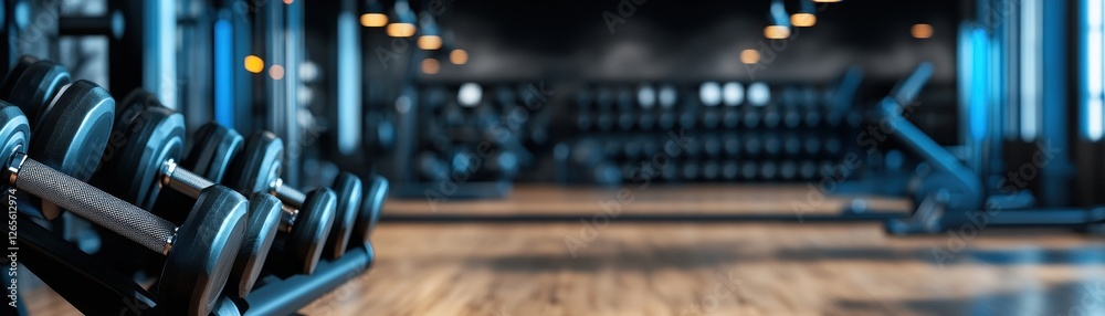 Fototapeta premium Well-equipped gym interior with dumbbells and fitness equipment for workout.