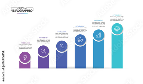 infographic template 6 step for business direction, marketing strategy, diagram, data, growth