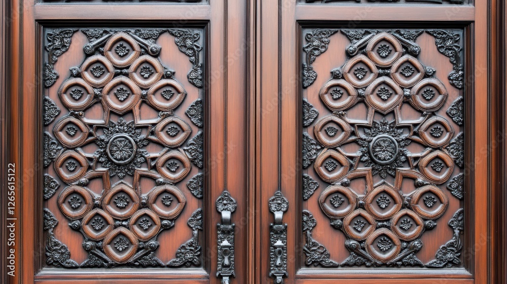 Intricate Wooden Door with Detailed Carvings and Rich Color Finish Intricate Wooden Door with Detailed Carvings and Rich Color Finish