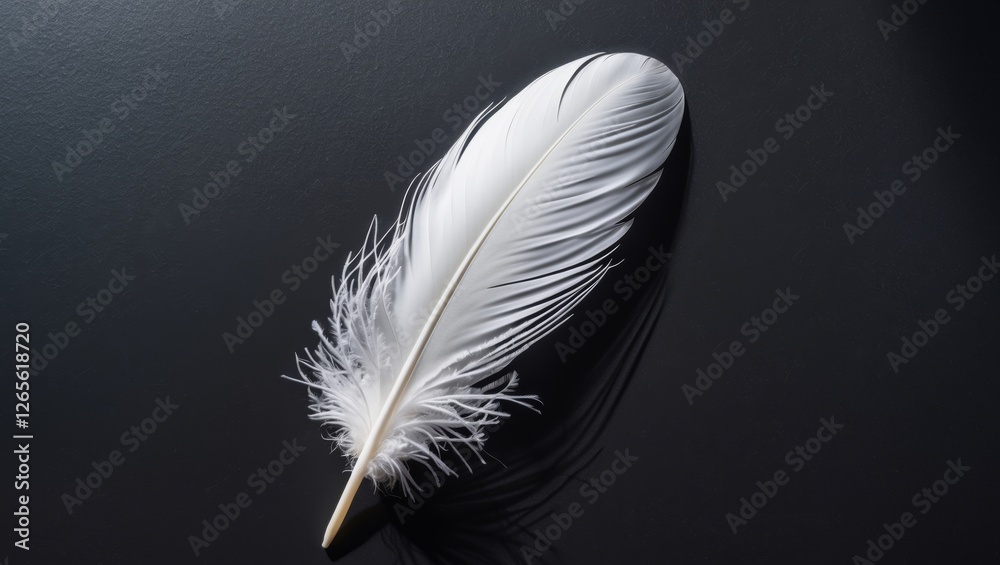 Obraz premium A single white feather resting gently on a black surface.