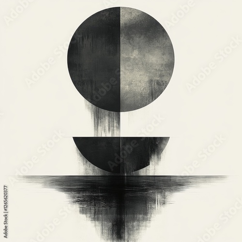 Monochrome Geometric Abstract Artwork with Reflective Elements