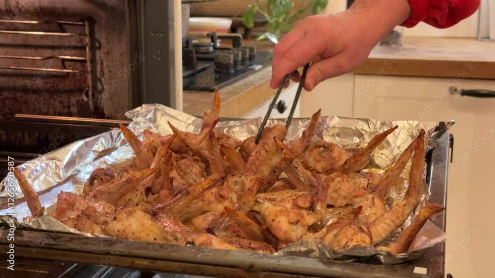 man cooks chicken wings in the oven man cooks chicken wings in the oven
