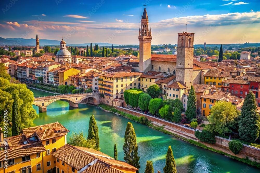 Naklejka premium Breathtaking High-Definition Panoramic View of Verona, Italy: Historic Architecture and Scenic Landscape