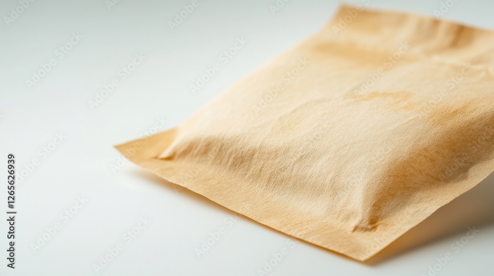 A simple, sealed sachet with a light brown paper exterior, potentially containing tea or herbs, resting on a neutral background. A simple, sealed sachet with a light brown paper exterior, potentially containing tea or herbs, resting on a neutral background.