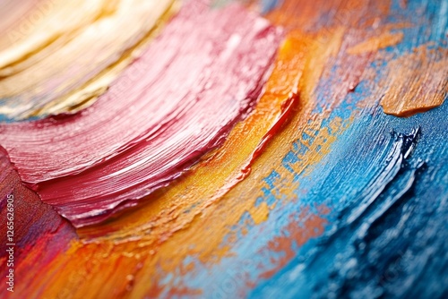 Vibrant abstract painting with colorful brushstrokes in red, yellow, and blue