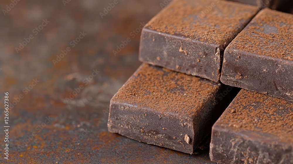 Close-up of rich, dark chocolate squares resting on a textured surface, showcasing their smooth, velvety appearance. Close-up of rich, dark chocolate squares resting on a textured surface, showcasing their smooth, velvety appearance.