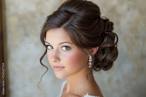 Young caucasian female with elegant updo and earrings