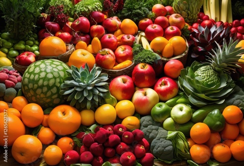 vibrant close fresh produce displayed clear nutrition labels emphasizing colors textures fruits vegetables, organic, healthy, greens, red, orange, yellow