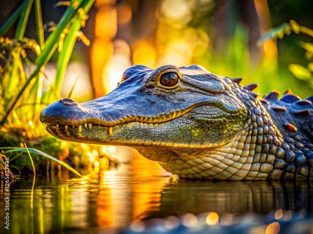 Fototapeta premium Candid Alligator in Swamp - Wild Florida Reptile Close Up