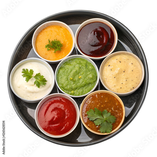 Wallpaper Mural Variety of sauce in a bowl top view png collection of different dipping sauces, colorful and tasty isolated on white background Torontodigital.ca