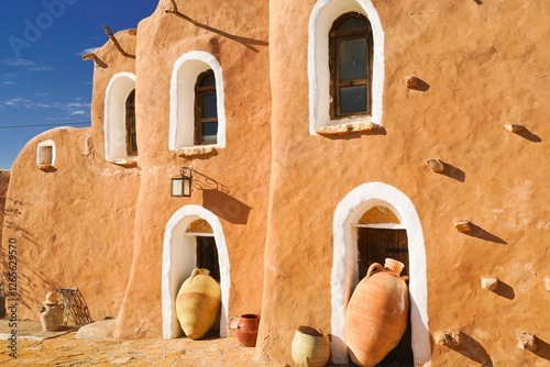 Ksar Ouled Debbab,governatorato di Tataouine, Tunisia, resti del tipico villaggio fortificato Berbero composto da granai e abitazioni costruiti all'interno di un muro di cinta difensivo.Tatoaine, Tuni photo