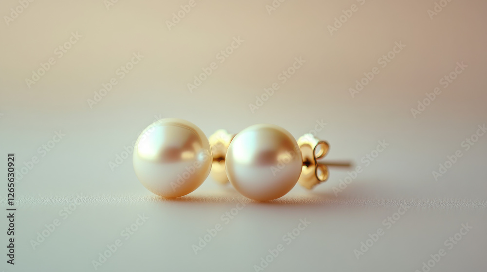 A pair of elegant pearl earrings with delicate gold settings, displayed on a matte pastel background A pair of elegant pearl earrings with delicate gold settings, displayed on a matte pastel background