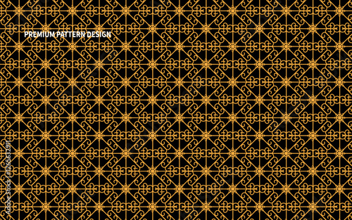 Moorish Style Arch Pattern | Elegant Islamic Decorative Texture with Vector Design. Golden and Black color Arabic Pattern Design.