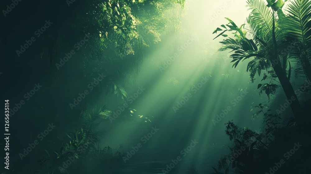 Obraz premium Misty Sunshine in Lush Jungle Landscape