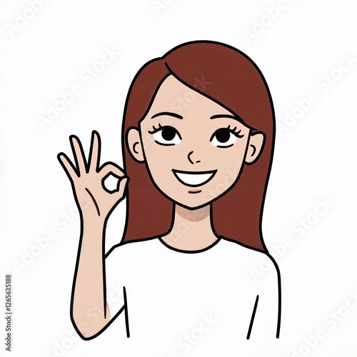 Smiling Woman Showing OK Gesture – Digital Illustration