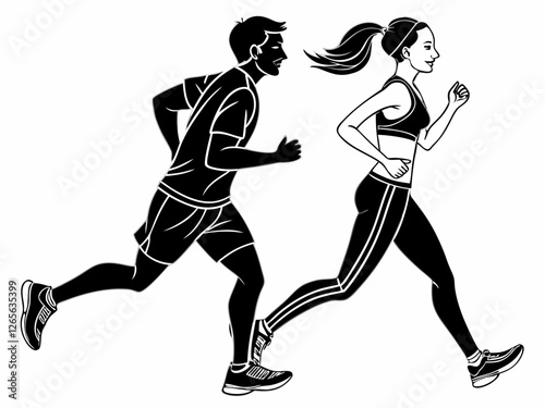 Running Silhouettes of Male and Female Athletes in Motion