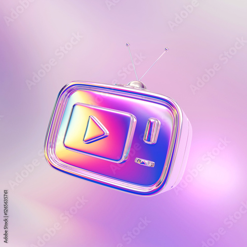 3d render holographic Retro TV Icon.
