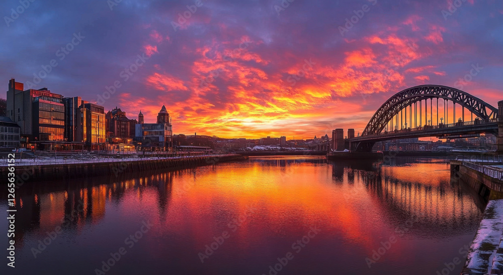 Stunning Tyne Bridge Sunset Reflection in Newcastle Upon Tyne, England
Stunning Tyne Bridge Sunset Reflection in Newcastle Upon Tyne, England