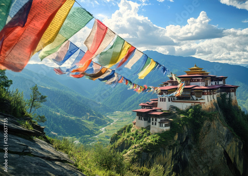 Vibrant Prayer Flags at Taktsang Monastery, Bhutan - High-Resolution Stock Photo 
