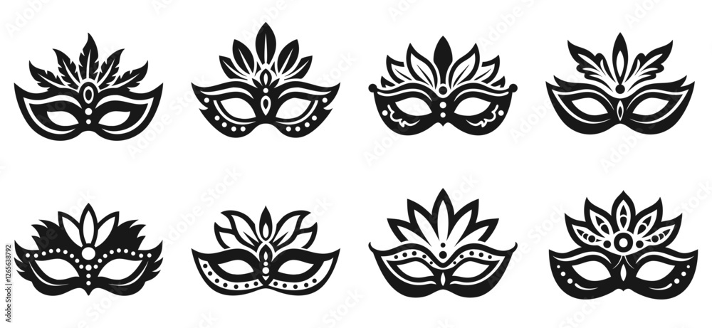 Set of black vector silhouettes of carnival, masquerade, Mardi Gras masks, isolated on a white background Set of black vector silhouettes of carnival, masquerade, Mardi Gras masks, isolated on a white background