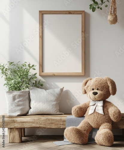 Mock up frame in children room interior background, 3D render