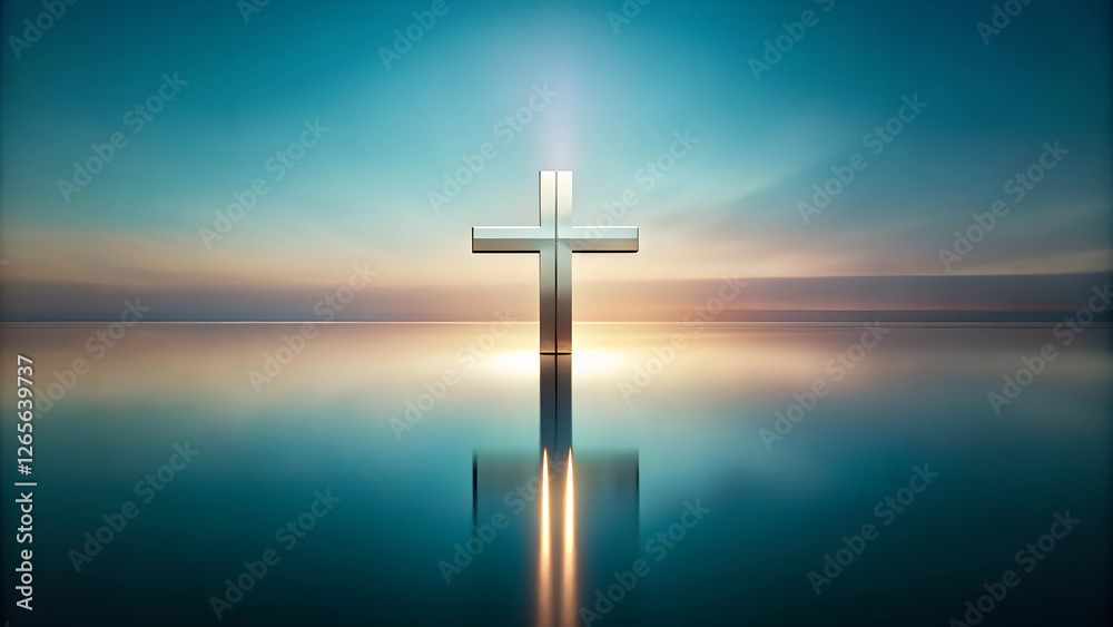 Watercolor cross background in soft pastel hues, depicting a serene and reflective silhouette, with copy space Watercolor cross background in soft pastel hues, depicting a serene and reflective silhouette, with copy space