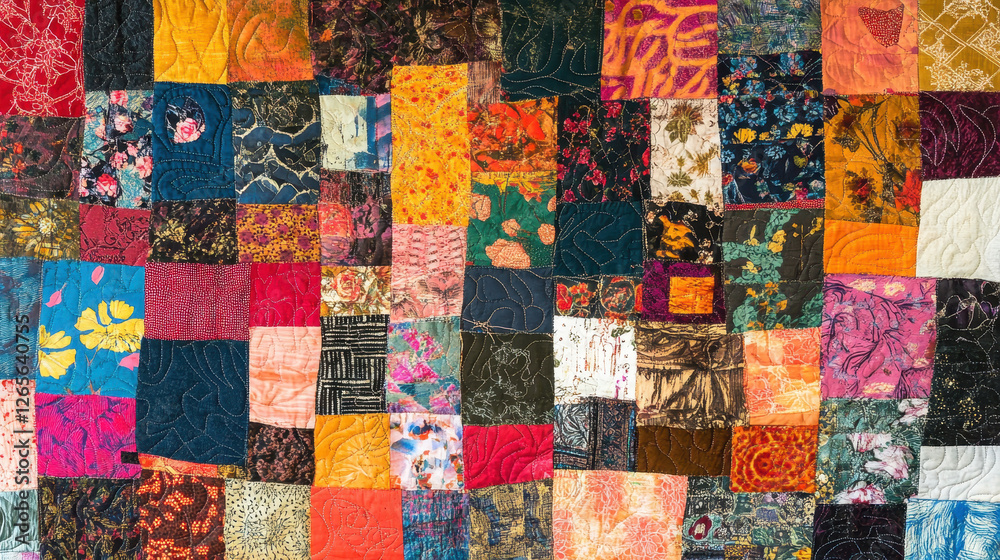 A vibrant and intricately stitched patchwork quilt featuring a kaleidoscope of colors textures and patterns creating a visually captivating and tactile textile art piece A vibrant and intricately stitched patchwork quilt featuring a kaleidoscope of colors textures and patterns creating a visually captivating and tactile textile art piece