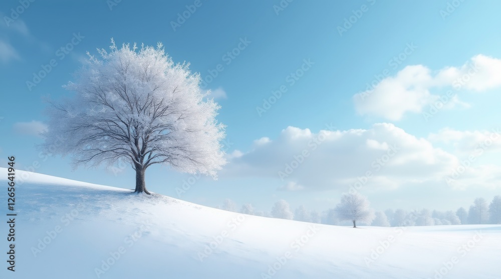 Beautiful snowy winter landscape with snow covered tree Beautiful snowy winter landscape with snow covered tree