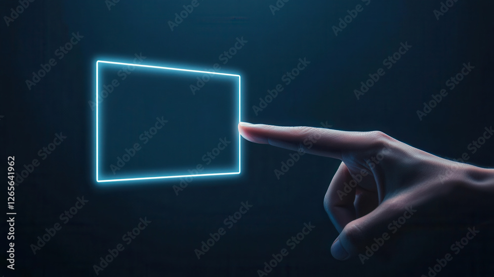 Human finger pressing a glowing blue virtual screen with futuristic design and digital interface for modern technology interaction and connection in innovative communication Human finger pressing a glowing blue virtual screen with futuristic design and digital interface for modern technology interaction and connection in innovative communication