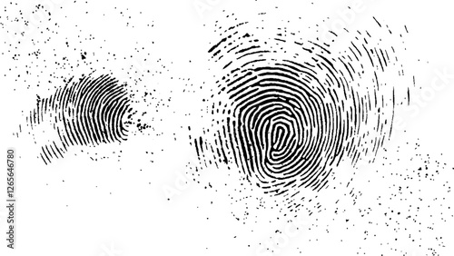 Vector style white and black fingerprint texture design. Vector black fingerprint on white Transparent background.
