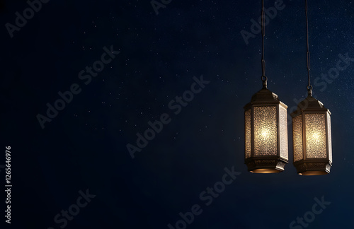 Wallpaper Mural Ramadan Kareem greeting. Islamic crescent moon and lantern. End of fasting. ramadan decorations, Eid al-Fitr. Breaking of holy fast day. Muslim holiday. Arab night sky. Torontodigital.ca