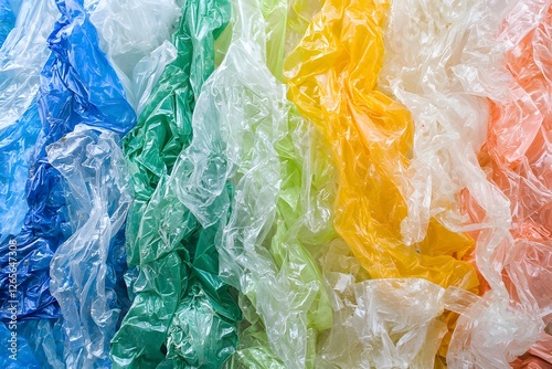 Rainbow of Plastic Bags: A mesmerizing abstract pattern formed by colorful plastic bags, showcasing the vibrant hues and textures of this ubiquitous material. photo